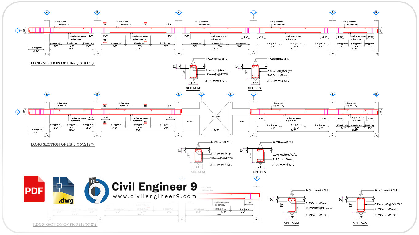 Beam Reinforcement Details In AutoCAD | DWG & PDF