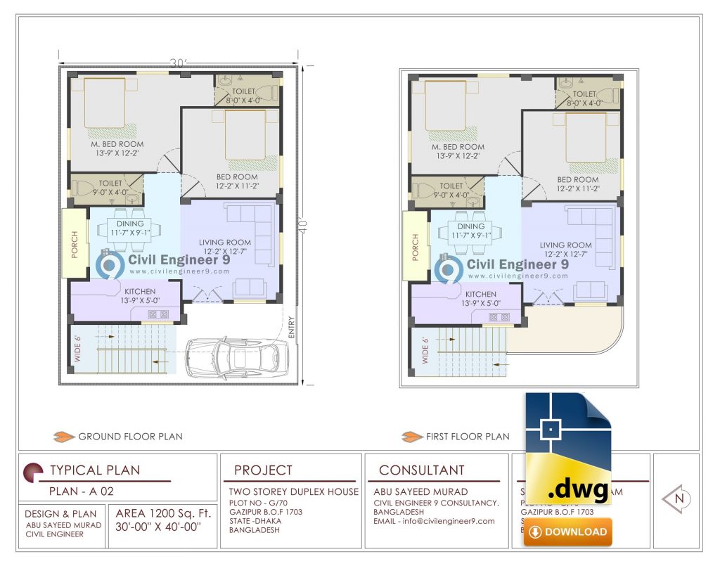 1200 Sq Ft Residential Building Plan Free Download DWG PDF