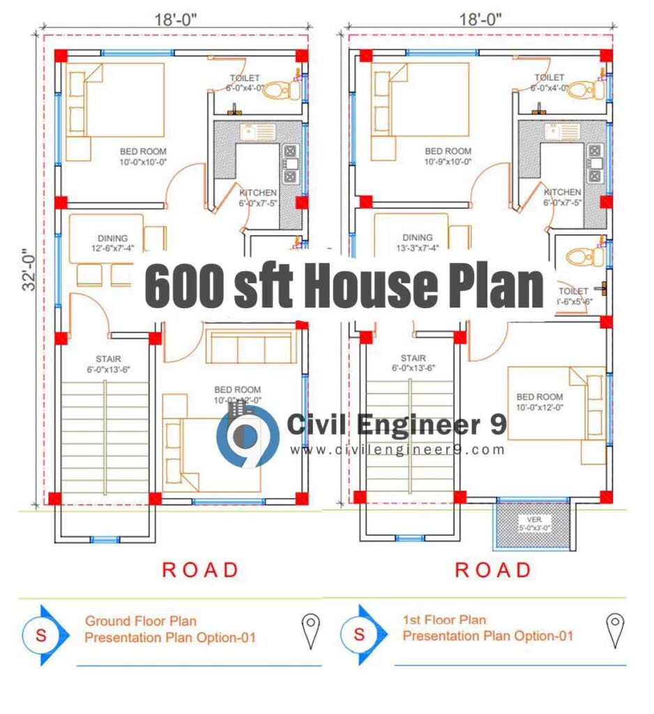 800 to 600 sqft House Plan Download In AutoCAD