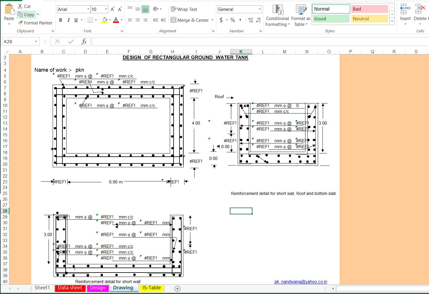 Water Tank Design Excel Sheet | Underground And Overhead